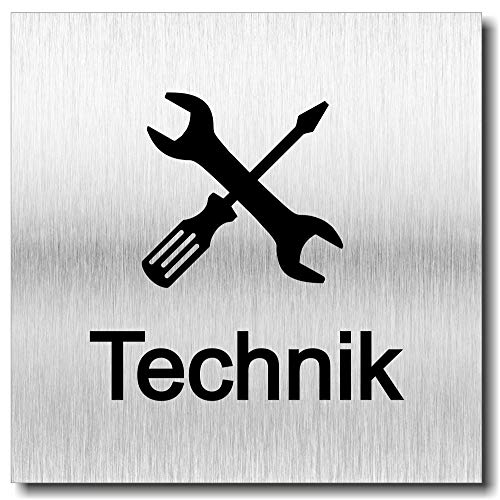 Türschild Technikraum UV Druck 12 x 12cm - 3mm Aluverbund - Made in Germany - Art.Nr. 2010 von Manschin-Laserdesign