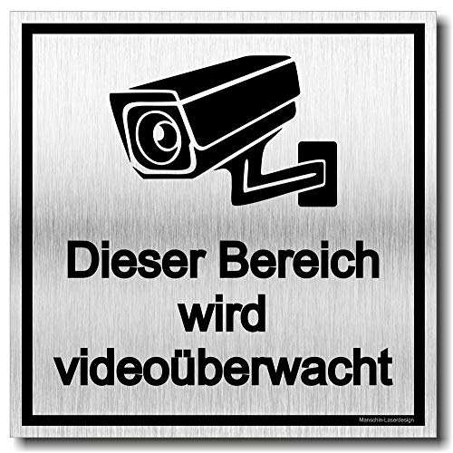 Achtung Videoüberwachung Schild UV Druck 12 x 12cm - 3mm Aluverbund - Made in Germany - Art.Nr. 2111 von Manschin-Laserdesign