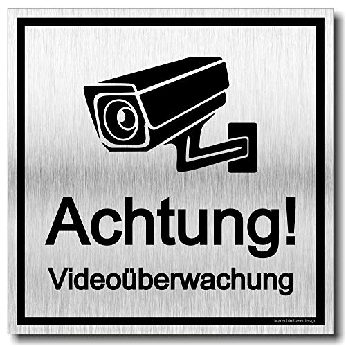 Achtung Videoüberwachung Schild UV Druck 12 x 12cm - 3mm Aluverbund - Made in Germany - Art.Nr. 2134 von Manschin-Laserdesign