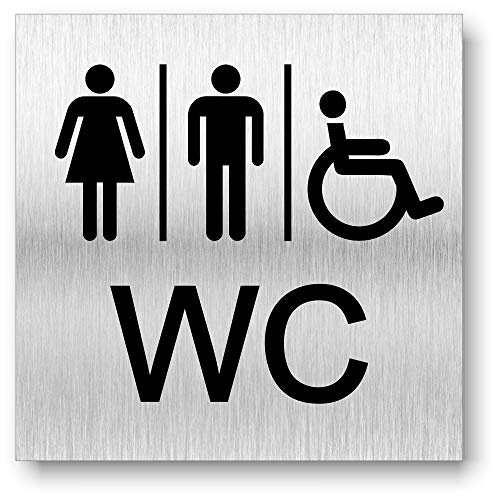 Türschild WC Damen Herren Behinderten UV Druck 12 x 12cm - 3mm Aluverbund - Made in Germany - Art.Nr. 2120 von Manschin-Laserdesign