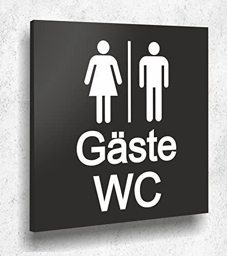 Türschild WC GÄSTE Damen Herren Schild Schwarz Matt UV Druck 12 x 12cm - 3mm Acrylglas - Made in Germany Art.Nr. A2103 von Manschin Laserdesign