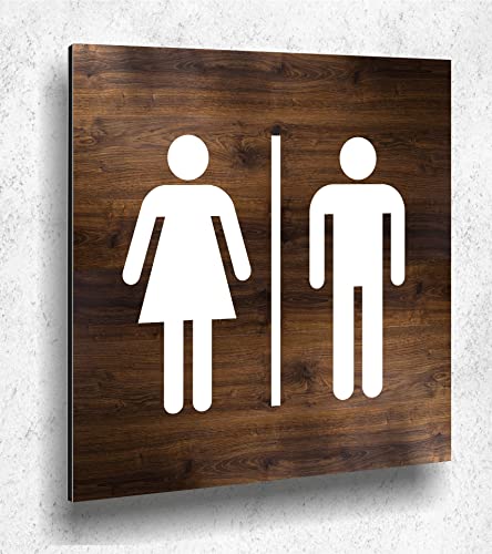 Türschild WC Schild Holzoptik Eiche Dunkel Damen Herren Holz UV Druck 12 x 12cm - 3mm Aluverbund - Made in Germany Art.Nr. E 2015 von Manschin-Laserdesign