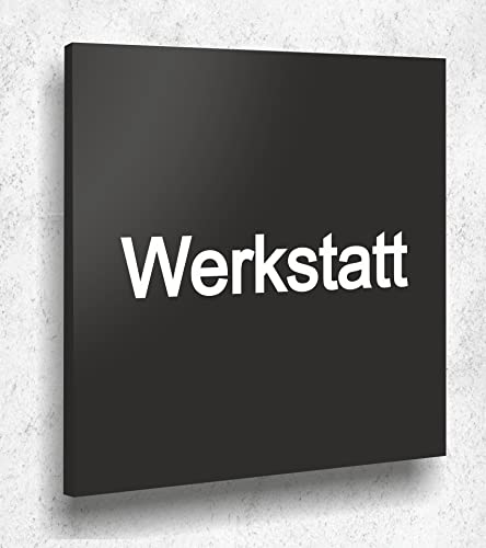 Türschild WERKSTATT Schild Schwarz Matt UV Druck 12 x 12cm - 3mm Aluverbund- Made in Germany Art.Nr. A2080 von Manschin Laserdesign