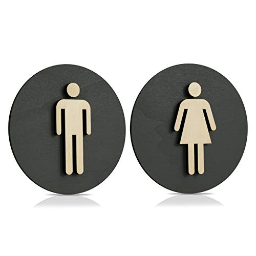 WC Schild Anthrazit Holz Toilettenschild Toilette Türschild Damen Herren (Damen Herren, Ø 12cm) von Manschin-Laserdesign