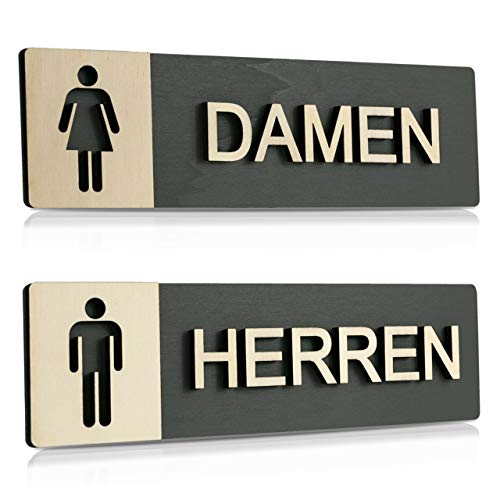 WC Schild Echtholz Anthrazit Holz Edel Piktogramme Toilette Toilettenschilder Türschild Damen Herren (Damen & Herren) von Manschin-Laserdesign
