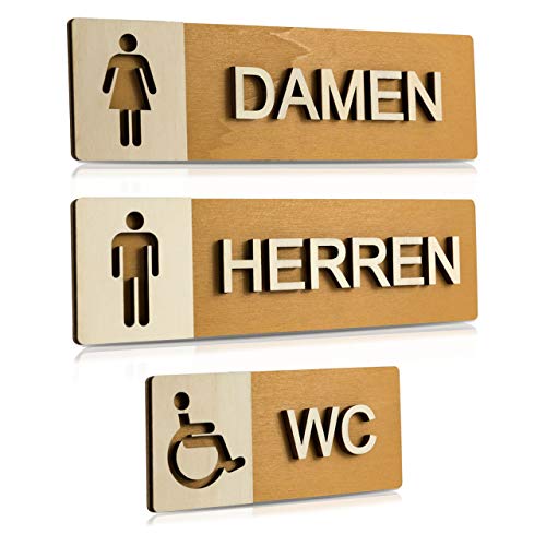 WC Schild Echtholz Holz Edel Piktogramme Toilette Toilettenschilder Türschild Damen Herren (Komplettset (Damen-Herren-Behinderten WC)) von Manschin Laserdesign