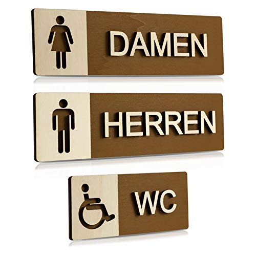 WC Schild Echtholz Holz Edel Piktogramme Toilette Toilettenschilder Türschild Damen Herren (Komplettset (Damen-Herren-Behinderten WC)) von Manschin Laserdesign