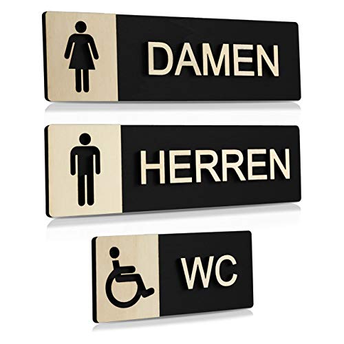 Manschin Laserdesign WC Schild Toilettenschilder Holz - Made in Germany - (Komplettset (Damen Herren Behinderten WC)) von Manschin Laserdesign