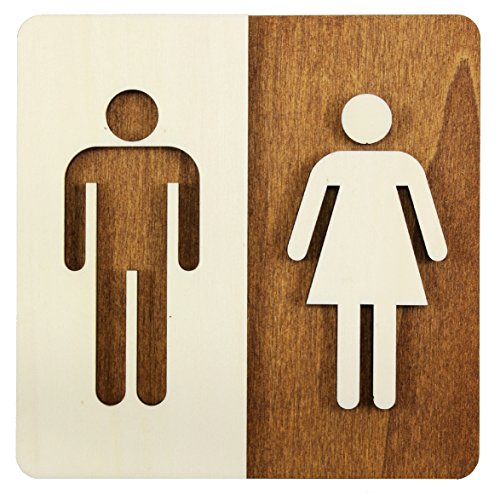 WC Schild Holz Toilettenschild Toilette Türschild Damen Herren Piktogramm (14x14cm) von Manschin Laserdesign