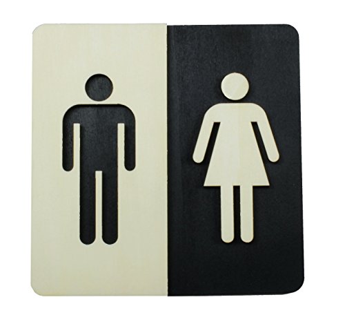 WC Schild Holz Toilettenschild Toilette Türschild Damen Herren Piktogramm (14x14cm) von Manschin Laserdesign