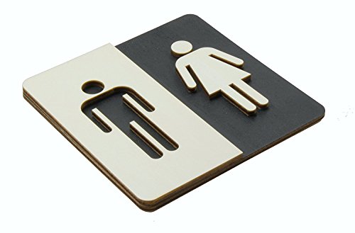 WC Schild Holz Toilettenschild Toilette Türschild Damen Herren Piktogramm (24x24cm) von Manschin Laserdesign