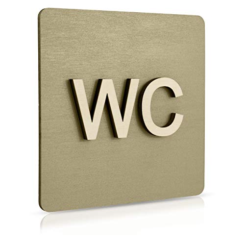 WC Schild Schwarz Holz Toilettenschild Toilette Türschild Damen Herren Piktogramm (14x14cm) (Moosgrau) von Manschin Laserdesign
