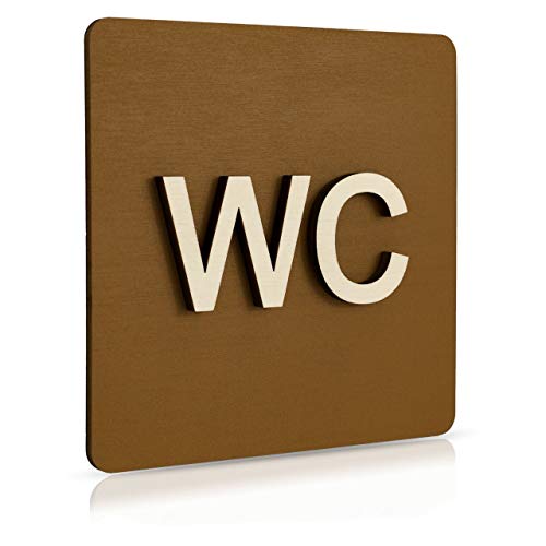 WC Schild Schwarz Holz Toilettenschild Toilette Türschild Damen Herren Piktogramm (14x14cm) (Nussbaum Dunkel) Art. Nr. 4008 von Manschin Laserdesign