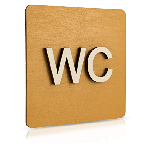 WC Schild Schwarz Holz Toilettenschild Toilette Türschild Damen Herren Piktogramm (14x14cm) (Nussbaum Hell) von Manschin Laserdesign