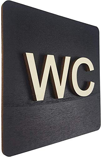 WC Schild Schwarz Holz Toilettenschild Toilette Türschild Damen Herren Piktogramm (14x14cm) (Schwarz) von Manschin Laserdesign
