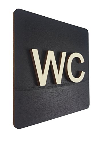 WC Schild Schwarz Holz Toilettenschild Toilette Türschild Damen Herren Piktogramm (14x14cm) (Schwarz, 14x14cm) Art.Nr. 4000 von Manschin Laserdesign