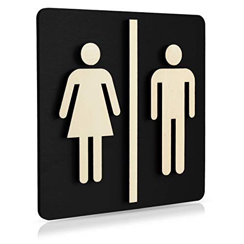 WC Schild Schwarz Holz Toilettenschild Toilette Türschild Damen Herren Piktogramm (Schwarz 14x14cm) von Manschin Laserdesign