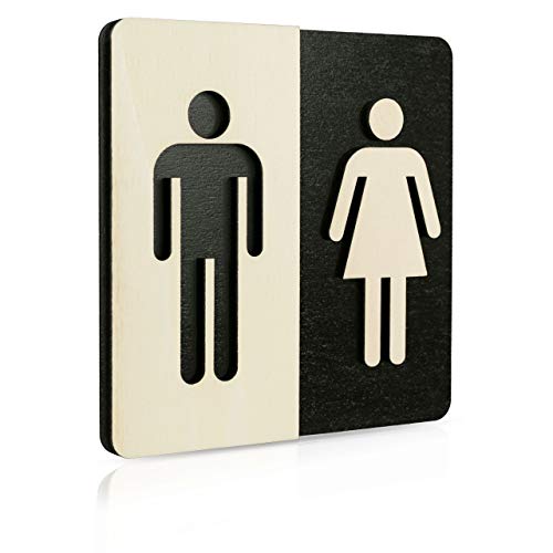 WC Schild Schwarz Holz Toilettenschild Toilette Türschild Damen Herren Piktogramm von Manschin-Laserdesign