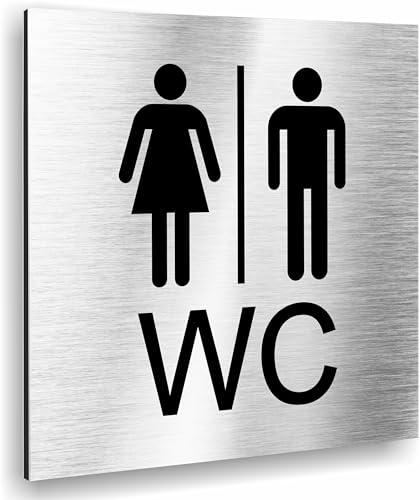 WC Schild Selbstklebend Damen Herren WC | krazfester UV Druck | 12 x 12cm | 3mm Aluverbund | Made in Germany Art.Nr. S 2000 von Manschin-Laserdesign