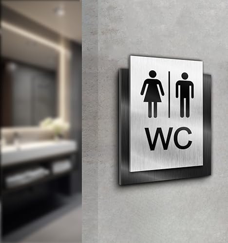 WC Schild | Silber und Anthrazit gebürstet | Edle Ausführung | Selbstklebend | Damen Herren UV Druck 20 x 15cm - 6mm Aluverbund - Made in Germany Art.Nr. AS 2000 von Manschin Laserdesign