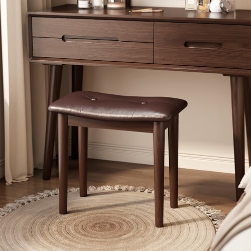 Mansfieler Vanity Stool, Massivholz Schminkstuhl mit High-Rebound Schwamm Sitzkissen, einfach zu installierende Schminkbank, Walnuss gepolsterter Schminkhocker für Schlafzimmer, Arbeitszimmer Mansfieler Vanity Stool, Massivholz Schminkstuhl mit High-Rebound Schwamm Sitzkissen, einfach zu installierende Schminkbank, Walnuss gepolsterter Schminkhocker für Schlafzimmer, Arbeitszimmer von Mansfieler