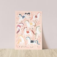 Pferd Kunstdruck | Schlafzimmer Dekor Rosa Für Mädchen Bunte Pferde Geschenke Wandkunst Kinderzimmer von MantaMakesLtd