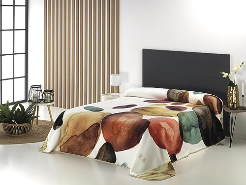 MANTAS MORA - Bedruckte Decke mit hohem Volumen, 100% Polyester, 450 g/m², weich, für Herbst/Winter, Harmony-Design N05, 260 x 240 cm - Bett 160/180 cm, Beige von MANTAS MORA