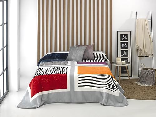 MANTAS MORA - Bedruckte Decke mit hohem Volumen, 100% Polyester, 450 g/m², weich, für Herbst/Winter, Harmony-Design N08, 220 x 240 cm - Bett 135/150 cm, Grau von MANTAS MORA