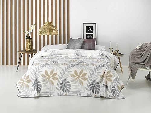 MANTAS MORA - Bedruckte Decke mit hohem Volumen, 100% Polyester, 450 g/m², weich, für Herbst/Winter, Harmony-Design N10, 170 x 240 cm - Bett 90/105 cm, Grau von MANTAS MORA