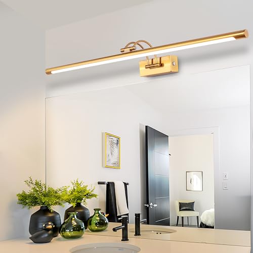 MantoLite Dimmbar Bild Wandleuchte 20W, Messing 90CM LED-Badspiegel Für Badezimmerspiegel Mit Drehbarem Lampenkopf Für Hotel Restaurant Arc Arm, 3000K/4000K/6000K Bett Leseleuchten Display Lampen von MantoLite