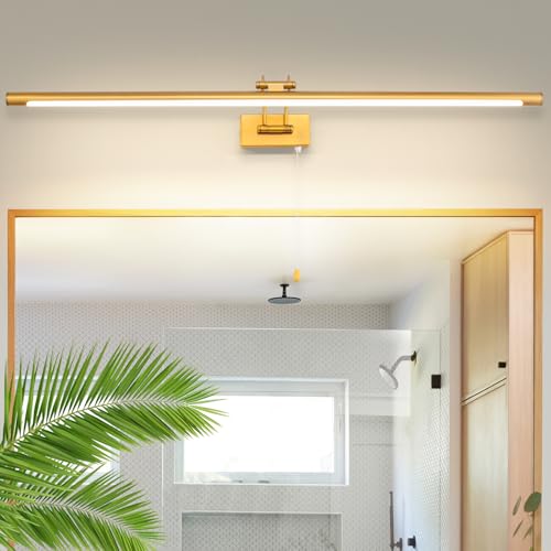 MantoLite LED Spiegelleuchte 16W 90CM Spiegellampe Messing Badleuchte Wand 3000K Leseleuchte Zugschalter Spiegelschrank Beleuchtung Badezimmer Lampe über Spiegel von MantoLite