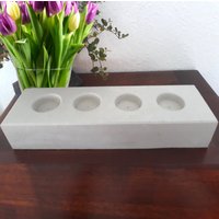 Teelichthalter | Kerzenständer Aus Beton Moderne Beton-Deko Für Haus Und Garten Kerzenhalter Cube Block-Form Grau 30 X 9 5, 5 cm Groß von ManuBraDE