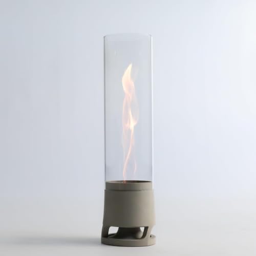 Manubeton LUCEO Bio Ethanol Tischkamin Outdoor aus Beton [15x54cm] Tischfeuer, Feuersäule und Mini Kamin als Geschenkidee oder Deko (Grau) von Manubeton