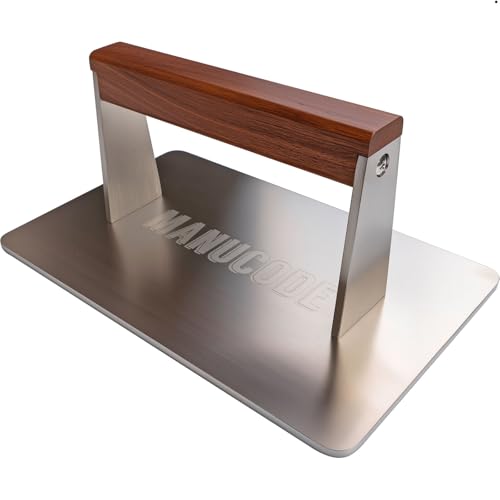 Manucode Edelstahl Burgerpresse, 23.5cm Burger Pattie Presse, 1.4kg Rechteckig Fleischpresse von Manucode