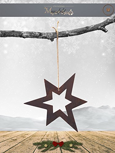 Edelrost Stern Aufhänger: Variante F / Größe M: 17cm (Offen Asymmetrisch) - Wunderschöner Weihnachtsstern, Ideal für Ihren Hauseingang, im Garten auf Ihrer Terrasse oder in der Wohnung von Manufakt-Design Franken