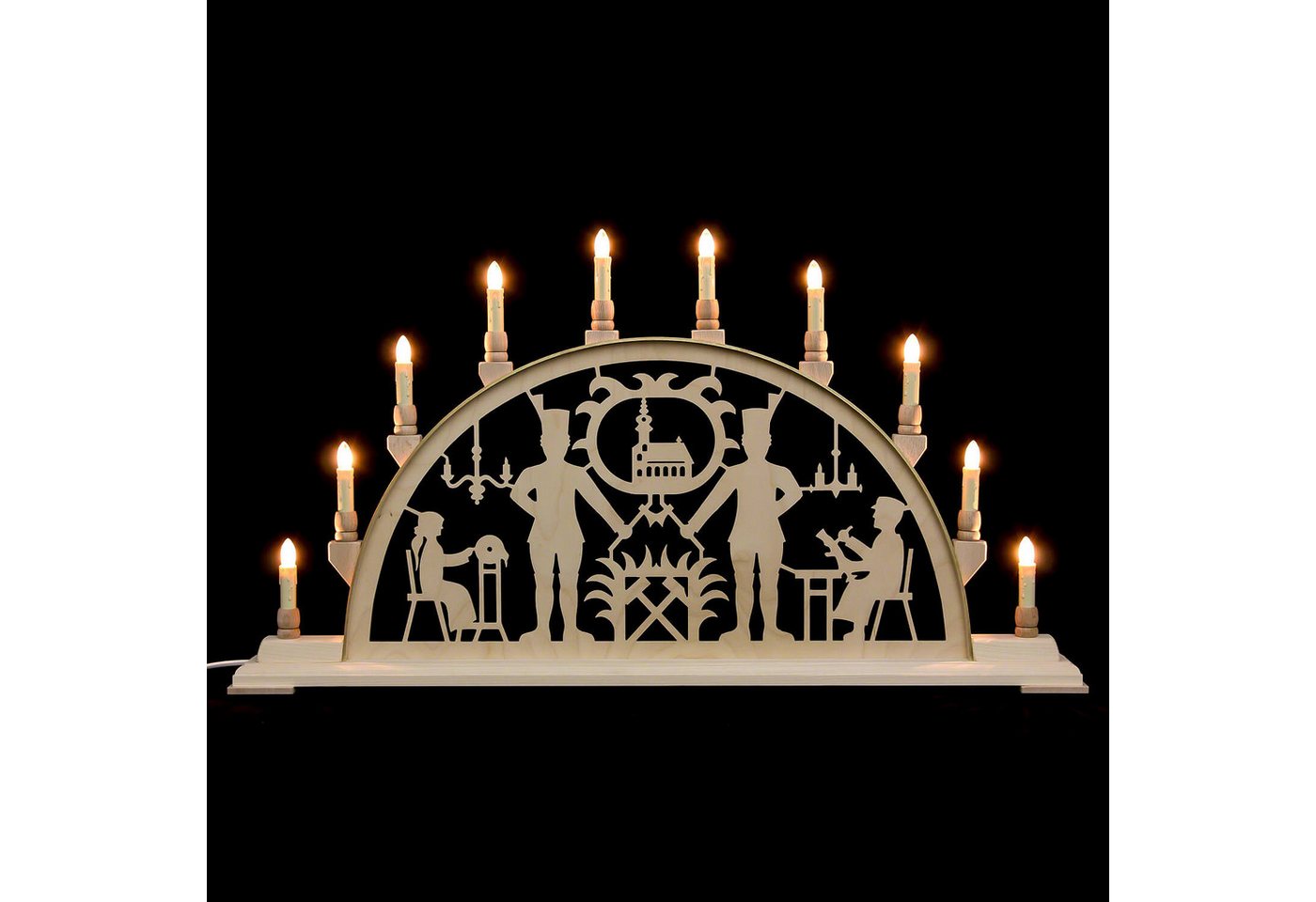 Manufaktur Holger Seidel Schwibbogen Schwibbogen Bergmann mit Kirche (78cmx42cm) von Manufaktur Seidel von Manufaktur Holger Seidel