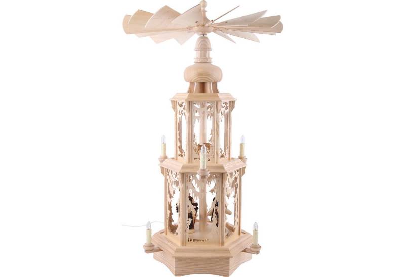 Manufaktur Holger Seidel Weihnachtspyramide 2-stöckige Pyramide Walddesign - elektrisch mit Figuren (77cm) von Man von Manufaktur Holger Seidel