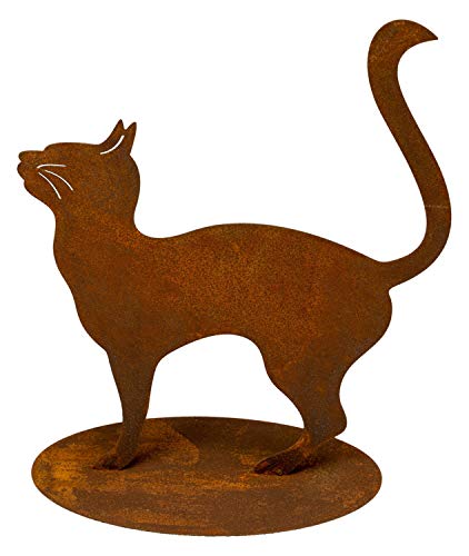 Manufaktur Lichtbogen Edelrost Gartenfigur Katze 29 cm hoch Rost Gartendeko mit Bodenplatte von Manufaktur Lichtbogen