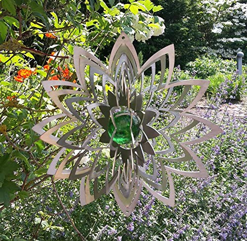 Manufaktur-Lichtbogen Edelstahl Windspiel Blume mit Glaskugel Gartendeko Windspiele Metall von Manufaktur-Lichtbogen