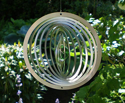 Manufaktur-Lichtbogen Edelstahl Windspiel Kreis Kugel 12 cm mit Glaskugel Gartendeko von Manufaktur-Lichtbogen