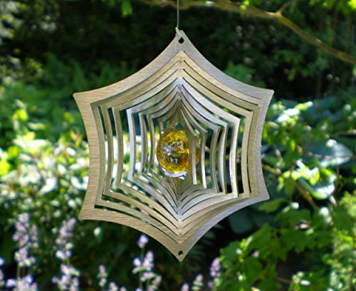Manufaktur Lichtbogen Edelstahl Windspiel Spinnennetz mit Glaskugel von Manufaktur Lichtbogen