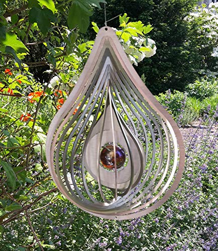 Manufaktur Lichtbogen Edelstahl Windspiel Tropfen mit Glaskugel von Manufaktur Lichtbogen