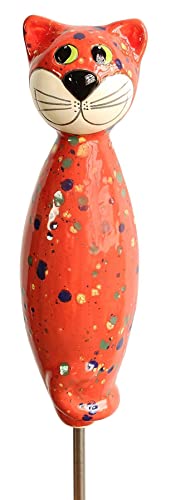 Manufaktur Lichtbogen Gartenfigur Katze aus Keramik 30 cm Dekofigur getöpferte Gartendeko rot von Manufaktur Lichtbogen