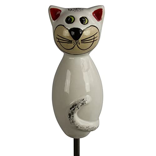 Manufaktur Lichtbogen Gartenfigur Katze aus Keramik weiß 17 cm hoch Dekofigur für Stab Gartenkeramik von Manufaktur Lichtbogen