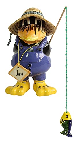 Manufaktur Lichtbogen Gartenfigur Rabe als Angler aus Keramik 26 cm hoch blau von Manufaktur Lichtbogen