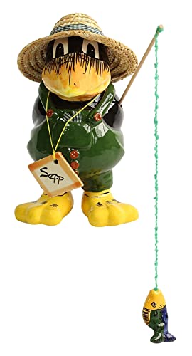 Manufaktur Lichtbogen Gartenfigur Rabe als Angler aus Keramik 26 cm hoch grün von Manufaktur Lichtbogen