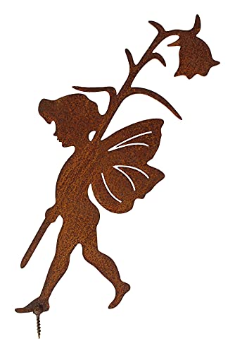 Manufaktur Lichtbogen Rost Elfe mit Blume zum Einschrauben 28 cm Edelrost Gartenfigur Metall Gartendeko von Manufaktur Lichtbogen