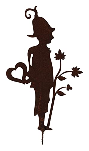 Manufaktur Lichtbogen Rost Gartenfigur Elfe mit Blume und Herz zum Einschrauben Edelrost Gartendeko von Manufaktur Lichtbogen