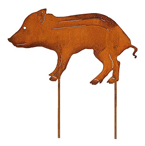 Manufaktur Lichtbogen Rost Gartenstecker Frischling 35,5 cm Edelrost Gartendeko Wildschwein Figur von Manufaktur Lichtbogen