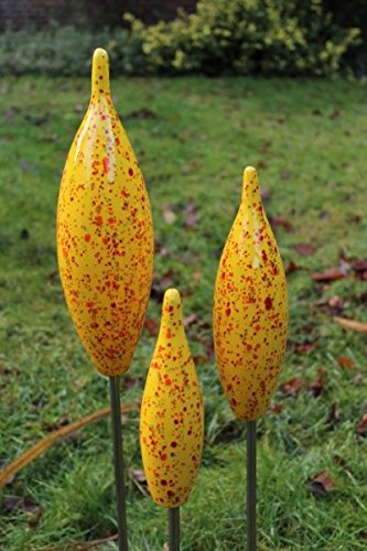 Manufaktur Lichtbogen Spitzen aus Keramik - gelb - 30/25/20 cm Garten Rosenkugel Zapfen von Manufaktur Lichtbogen